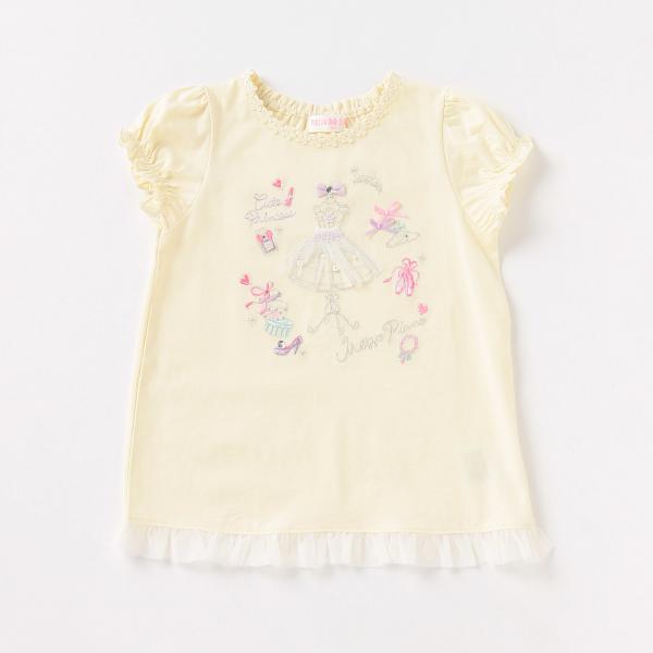 mezzo piano メゾピアノ(mezzo piano)バレエ刺しゅう裾チュールTシャツ 