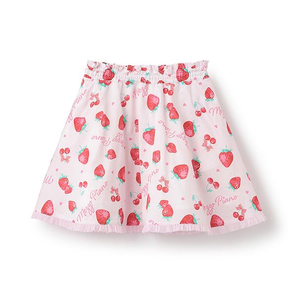 mezzo piano/メゾピアノ◆イチゴ柄フレアスカート◆いちご◆白◆130 mezzo piano メゾピアノ(mezzo piano)【人気商品再入荷】【直営