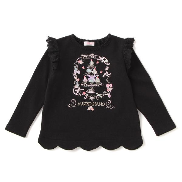 mezzo piano メゾピアノ(mezzo piano)裏毛 裾スカラップケーキ刺しゅう