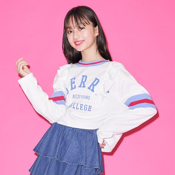 メゾピアノジュニア(mezzo piano junior)フリルつきカレッジリブ長袖T  