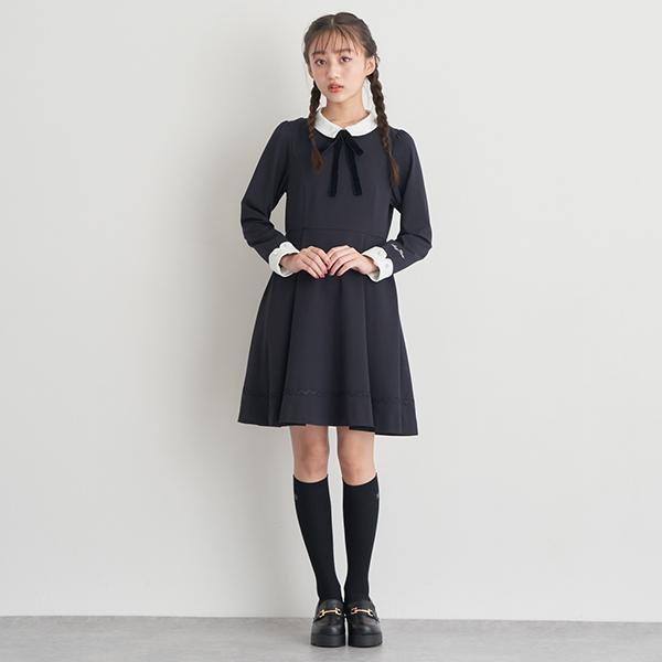 再値下げしました　新品未使用タグ付き　メゾピアノ　レースワンピース レース衿 ドットプリーツワンピース(90cm サックス): キッズ
