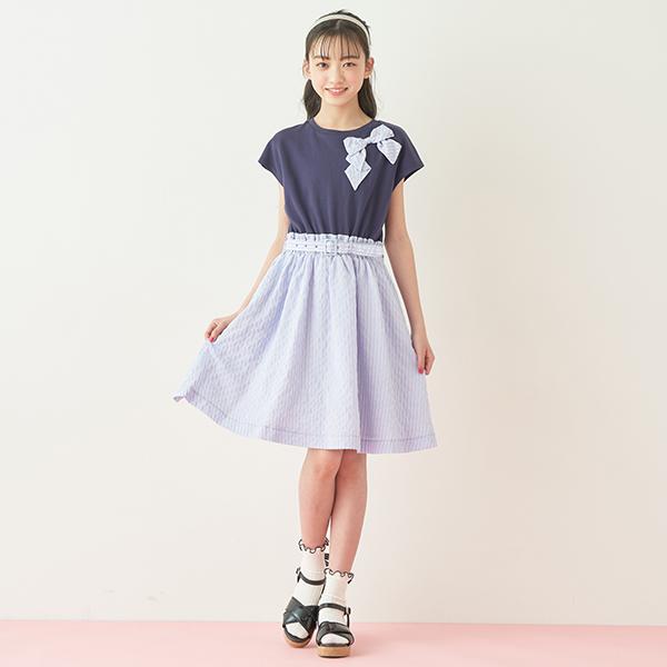 新品✨メゾピアノ(mezzo piano junior)リボンワンピ-ス mezzo piano Junior メゾピアノジュニア(mezzo junior)リボン