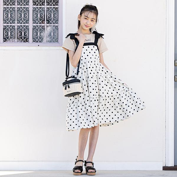 メゾピアノジュニア(mezzo piano junior)肩リボンティアードワンピース  