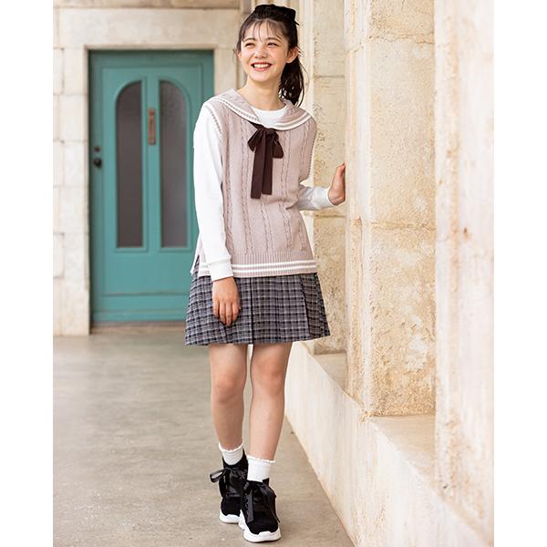 メゾピアノジュニア(mezzo piano junior)ボックスプリーツレースアップ  