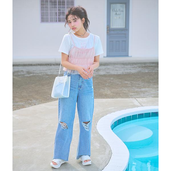 LOVETOXIC ラブトキシック(Lovetoxic)ダメージワイドパンツ【O_50