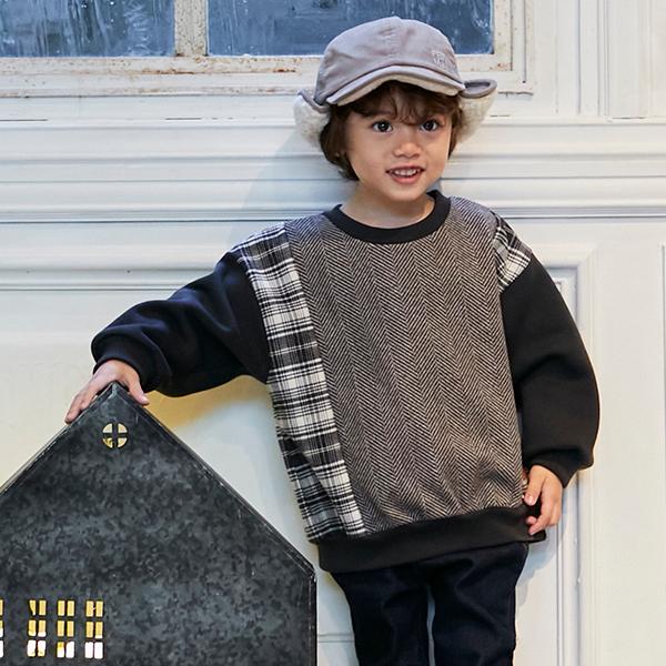 petit main プティマイン(petit main)チェック切替裏起毛トレーナー  