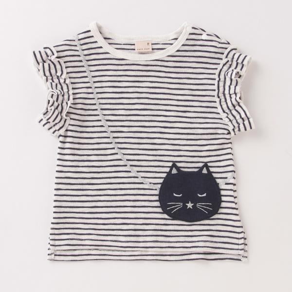 プティマイン(petit main)【接触冷感】猫ポシェットフリル袖Tシャツ 