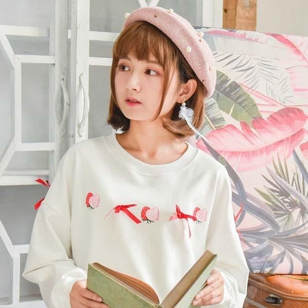 トレーナー スウェット レディース ゆめかわいい いちごとリボンのまっしろ長袖トップス Buyee Buyee 日本の通販商品 オークションの代理入札 代理購入