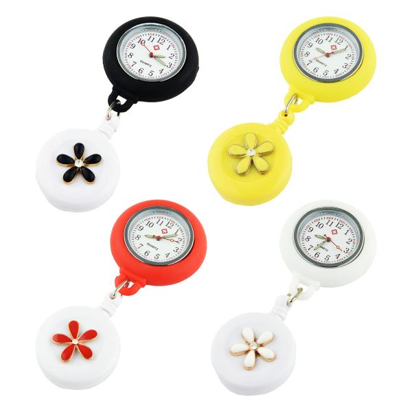 ナースウォッチ クリップ式 リール付属 蓄光タイプ 光る 全4色 懐中時計 看護士 介護士 保育士 看護 実習 プレゼント かわいい おしゃれ