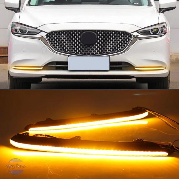 並行輸入品 車 DRLランプ LED デイタイム ランニングライト マツダ 6 アテンザ 2019 22 イエローウィンカー フォグランプ 付き
