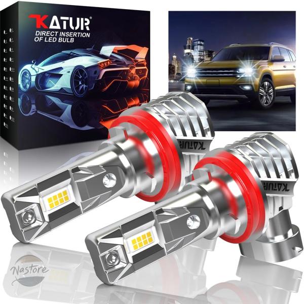 並行輸入品 Katur 2個 H8 H11 LED 車用ヘッドライトバルブ デイタイムランニングランプ 高出力 DC 12V 6000K ホワイト ファンレス 