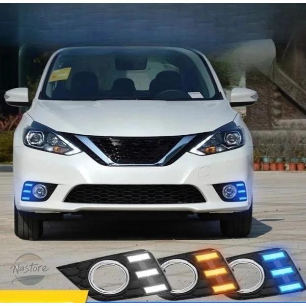 並行輸入品 日産シルフィ・セントラ 2016 2017 2018 用 LED デイタイム ランニング ライト フロント フォグランプ 流れるターンシグナル ライ