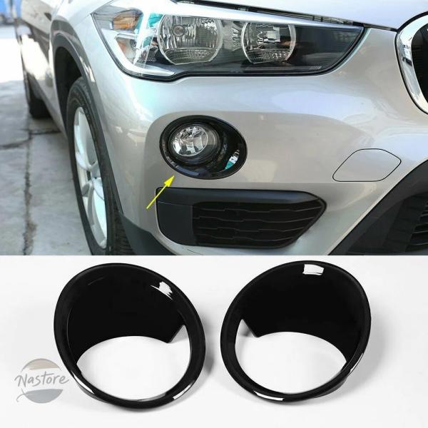 並行輸入品 BMW X1 F48 2016-2019用 光沢ブラック フロントフォグランプカバートリム 2個セット