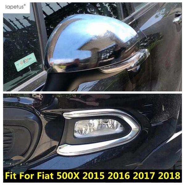 並行輸入品 フィアット500X 2015 - 2018用フロントフォグランプアイブロウ/ドアバックミラーシェルカバートリム ABSクロームアクセサリーエクステリ