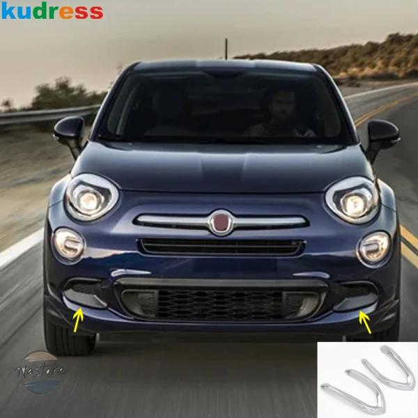 並行輸入品 フィアット500X 2014 2015 2016 2017 2018用クロームカーフロントフォグランプカバートリムヘッドフォグライトアイブロウアイリ