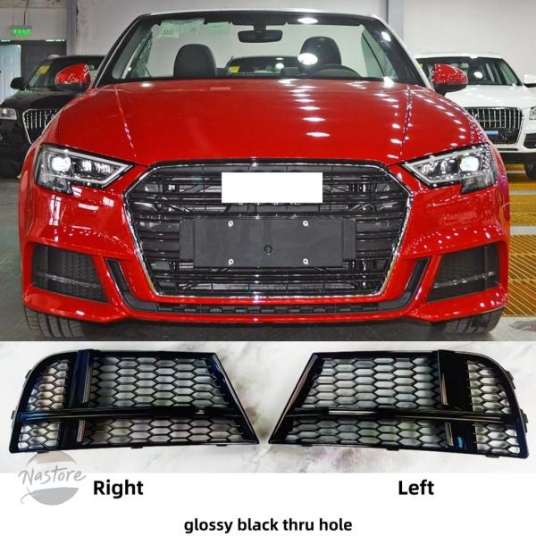 並行輸入品 アウディ A3 8V S-line S3 2017-2020 用フロントバンパーフォグライトフレームカバーハニカムメッシュフォグランプグリルS3スタ