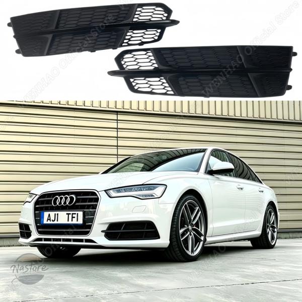 並行輸入品 アウディ A6 C7 A6L S-Line 2016-2018 用 フロントバンパーフォグランプカバー 1ペア ブラック ハニカムメッシュグリル チ
