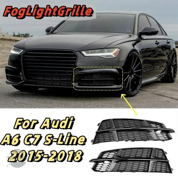 並行輸入品 アウディ S6 A6 S-Line 2016-2018 用フロントフォグランプカバー ハニカムグリル ブラック