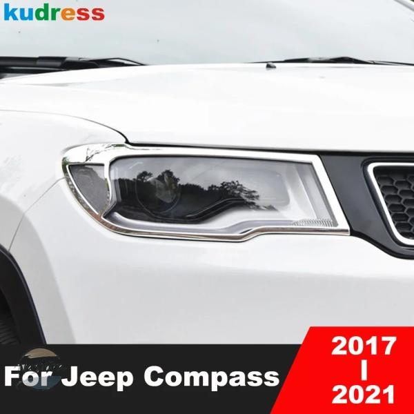 並行輸入品 ジープ コンパス 2017 2018 2019 2020 2021 用 クローム カー フロント ヘッドライト ランプ カバー トリム ヘッドライト