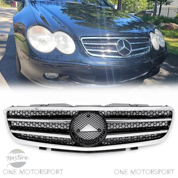 並行輸入品 sl500 sl600 r230 sl55 メルセデスベンツ グリル カスタムパーツ アクセサリー クラス フロントバンパー クロームブラックレーシ
