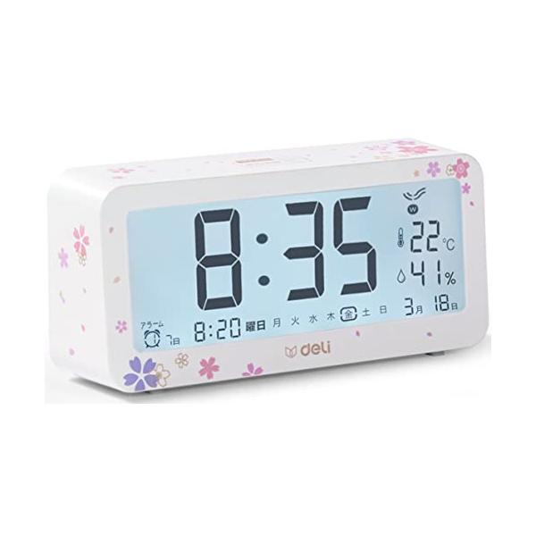 Deli 目覚まし時計 電波時計 メーカー2年 桜の模様 文字も大きく
