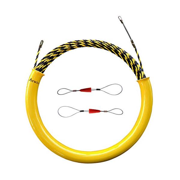 Aewio 15m通線 ロッド径 5.5mm 通線収納ケース ワイヤー グリーン 通線ワイヤー スチールワイヤー 通線 入線専用ワイヤー 通線工