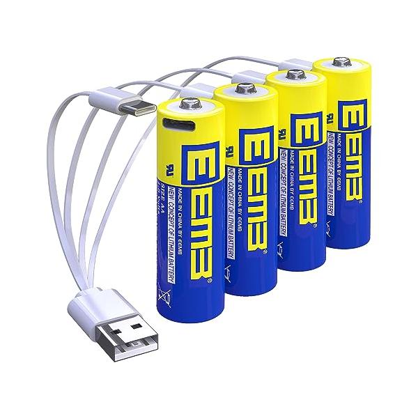EEMB AA電池4パックAA充電電池リチウム電池AA USB C型充電ケーブル交換 