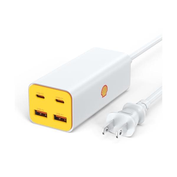 Shell 急速充電器 100W 4ポート USB-C 卓上充電器GaN III技術/PD3.0/QC4+規格対応/PSE技術基準適合 MacB