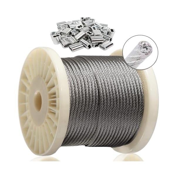 Yoimize ワイヤーロープ ステンレスワイヤー 直径3mm 長さ50M 7×7構造 物干しロープ ビニール被覆 落下防止ワイヤー 8文字型ア