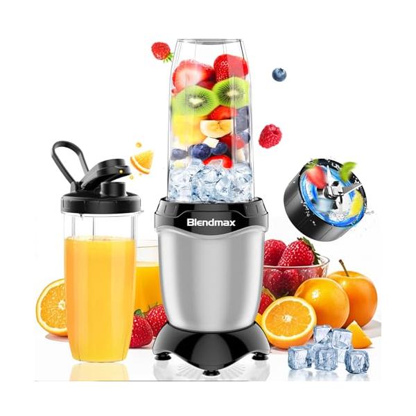 他サイト： ジューサー ミキサー 氷も砕ける 1台多役10点セット＆2種類の刃6枚刃+2枚刃＆2つボトル600ml+300ml ミキサー 小型 スムージー/の商品画像