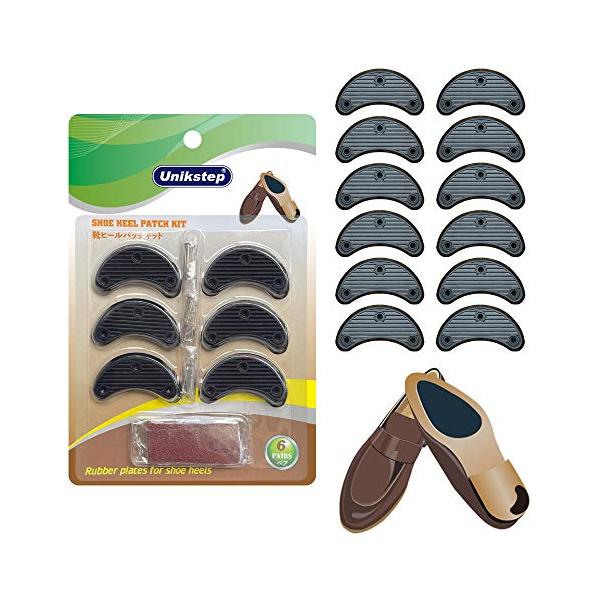 シューリペアブラック/5x2.2cm/-・パッケージ個数:6・靴ヒールの片側の磨耗の修復。・紳士靴、女性の厚いヒールの靴、 スニーカーに適している。・滑り止めと耐久性・包装に含まれているもの： ゴムの修復パッチは 6 足（12 個）、 両面...