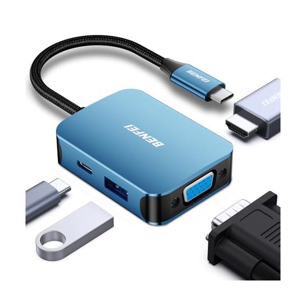 他サイト： BENFEI USB C HUB 4in1、USB Type-C - HDMI VGAアダプタ、USB C - USBアダプタ、USB Typeの商品画像