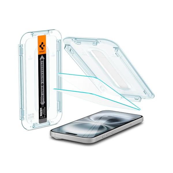 他サイト： Spigen iPhone 16 ガラスフィルム iPhone 15 対応 9H硬度強化ガラス 貼り付けキット付き iPhone16、iPhonの商品画像
