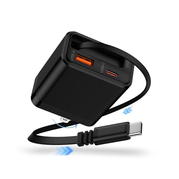 自動巻き取り式急速充電器 Type-Cコンセント 35W 伸縮式65cmケーブル