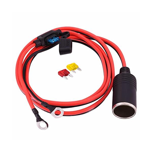Leehitech 1.2M 車載シガーソケット充電ケーブル 16AWG O型端子 15Aヒューズ