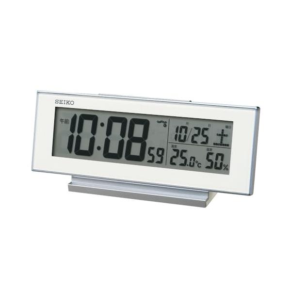 セイコークロック(Seiko Clock) 目覚まし時計 常時点灯 電波 デジタル カレンダー 温度 湿度 表示 夜でも見える白 82×206×