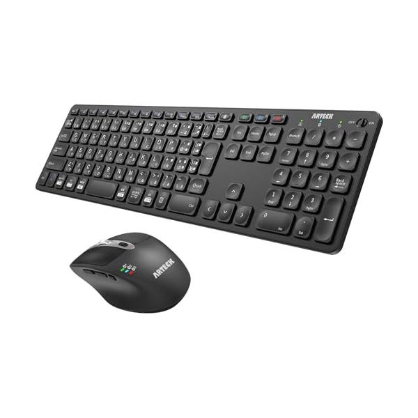 Arteck Bluetooth キーボード マウス セット マルチペアリング 3つデバイスに同時接続できType-C 充電式 フルサイズ Bl