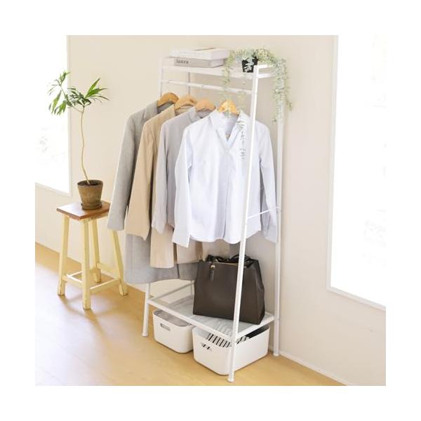 山善(YAMAZEN) ハンガーラック 棚付き スリム 全体耐荷重50kg コートハンガー 幅65×奥行37.5×高さ154.5cm 衣類収納