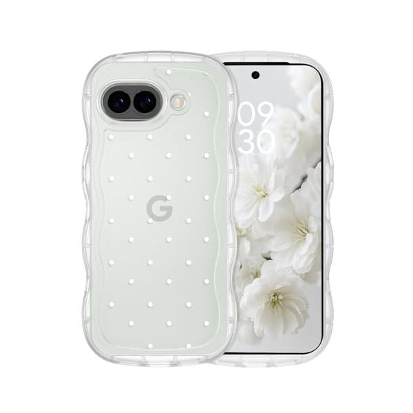 GUAGUA Google Pixel 10A ケース クリア ウェーブ 白水玉 ピクセル 10a ソフト ホワイトドット TPU うねうね 純