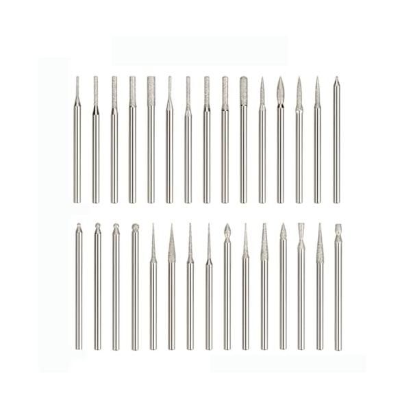 VitalBloom リューター ビット ルータビット 30本セット 3mmシャンク径 研磨ビット 超硬ドリルビット ダイヤモンドビット 切削