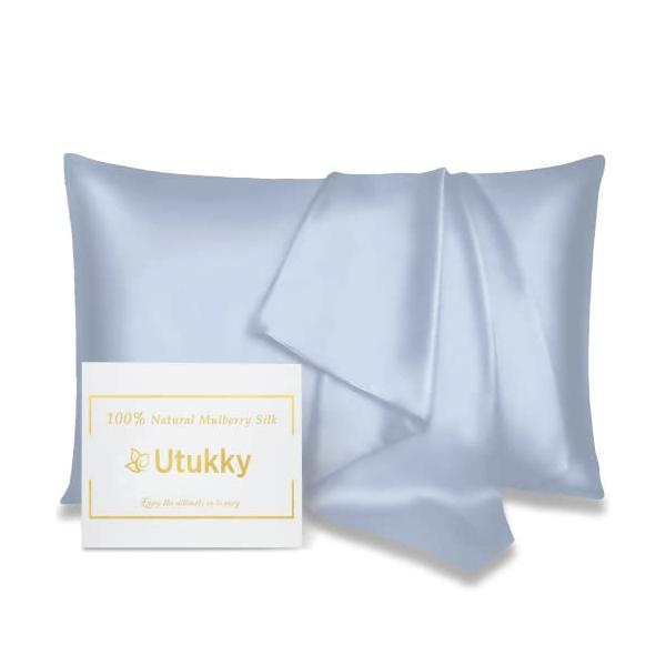 Utukky 枕カバー シルクTVで紹介接触冷感 まくらカバー シルク 43×63cm シルク100％枕カバー 6Aランク 封筒式 両面用 シル