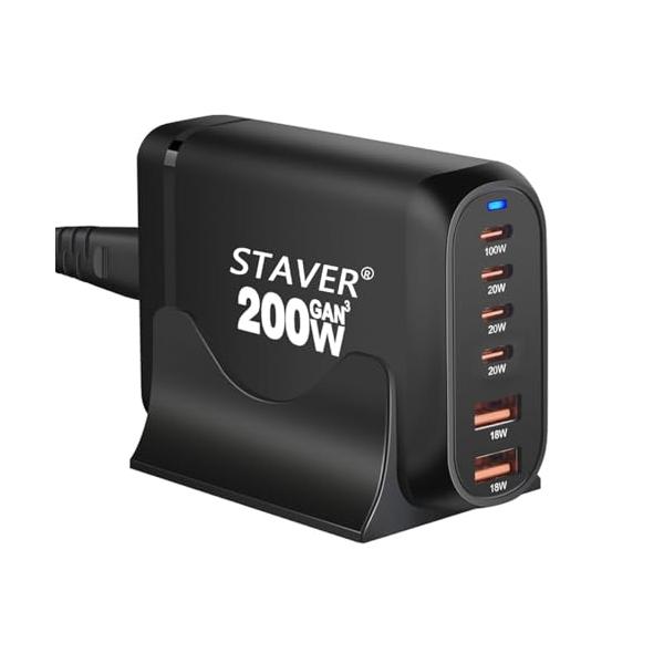 200W 充電器 GaNFastIII 6ポート 単口最大100W 1.5m電源ケーブル PSE技術基準適合 PD3.0対応 6ポート4 USB-C