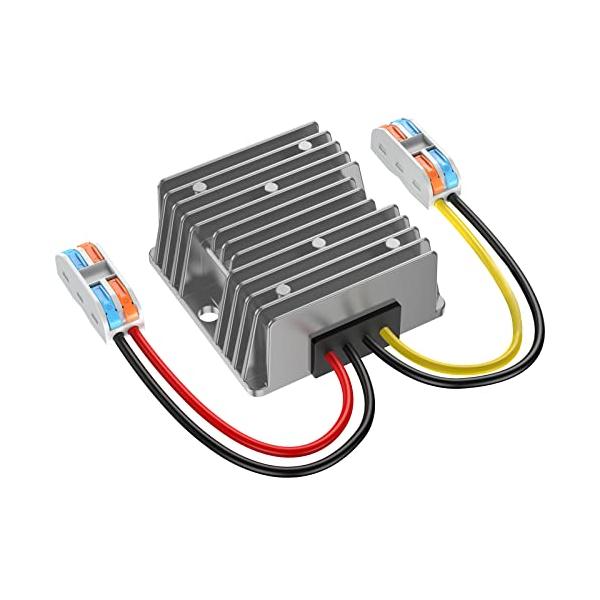 12VDCから24VDCへ昇圧DC-DCコンバーター 15A 360W、12v 24v 昇圧、ワイヤーターミナル付き、ゴルフカート・車両LED用