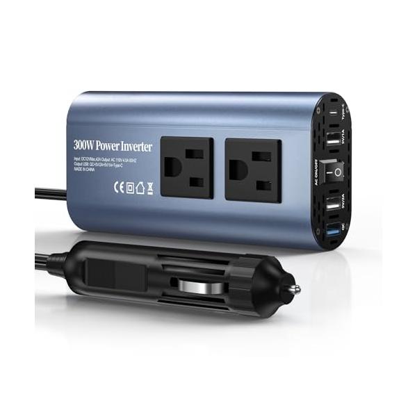 TAGEEBLU 300W インバーター 12v 100v シガーソケット コンセントUSB急速充電(25W)/タイプC PD 30W/4.0A