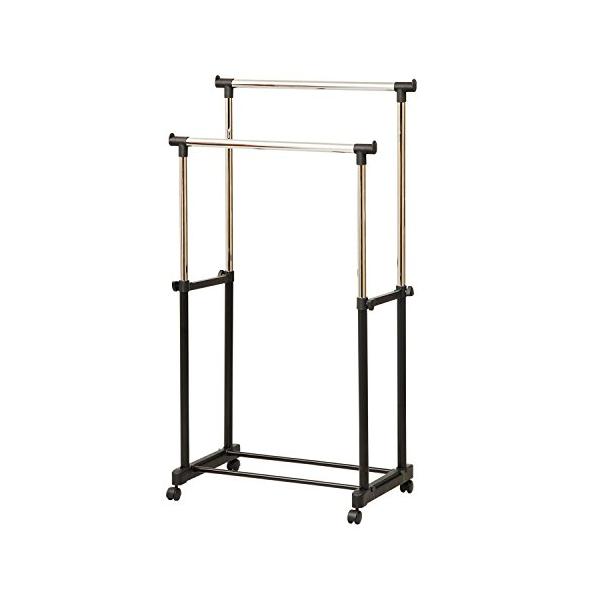 他サイト： 山善(YAMAZEN) ハンガーラック ダブル キャスター付き 全体耐荷重25kg ブラックメタルハンガー 幅75×奥行43×高さ90-146cの商品画像