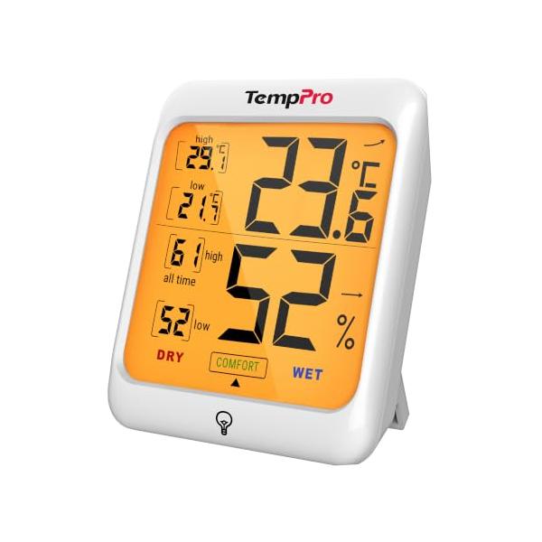 TempPro 温湿度計 デジタル 室内 温度計 湿度計 バックライト付き 大画面 見やすい 高精度 最高最低記録 快適度表示 小型 おしゃれ