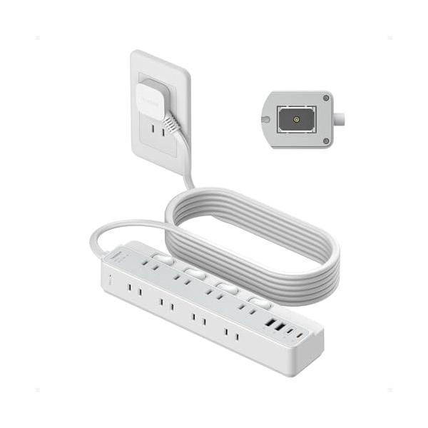 TESSAN 電源タップ マグネット 延長コード 3m 薄型プラグ たこあし コンセント usb付き テーブルタップ 雷ガード