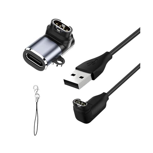 ガーミン用充電ケーブル 1m L字型 と USB Type-C 変換アダプタセット.for Garmin 充電器Fenix 8 7 7S 7X