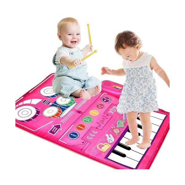 2in1-/-/NO.LT5926-3・Style:2in1・2in1ピアノ&amp;ドラムセットおもちゃ：このミュージックマットは、ピアノ側に6種類の楽器（ピアノ、バイオリン、エレクトリック・ビブラフォン、トランペット、アコーディオン、ギ...
