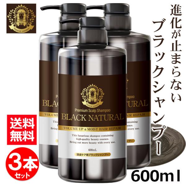 ブラック・ナチュラルシャンプー 600ｍl 3本 セット ブラックシャンプー ブラックケア リンス不要  保湿 レディース メンズ クレイ 泥 (NV00004-BN-NN-0300)